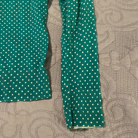 Merona XS Green with Cream Polka Dots Button Up Cardigan Sweater - Picture 4 of 6